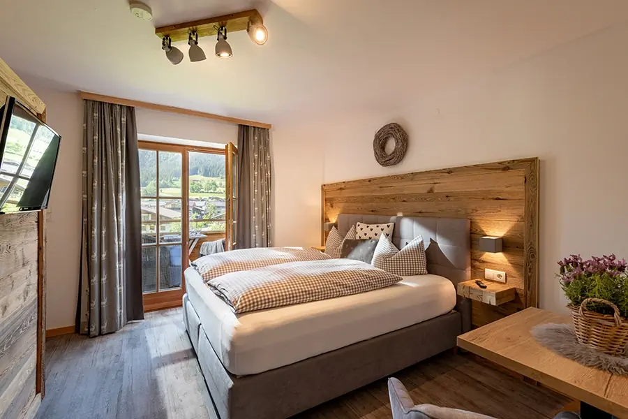 Doppelzimmer mit Dusche, WC und Balkon und Smart TV